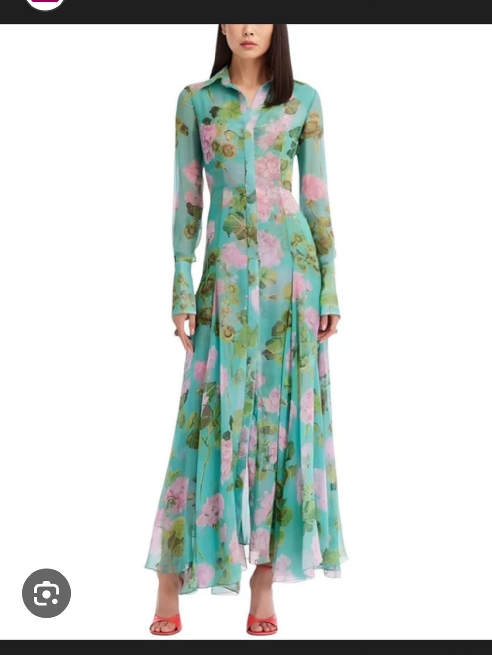 Light Blue Floral Long-Sleeve Button-Front Maxi Dress